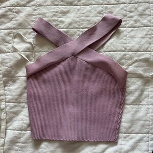 Aritzia Babaton Lilac Sculpt Cross Neck Halter Top